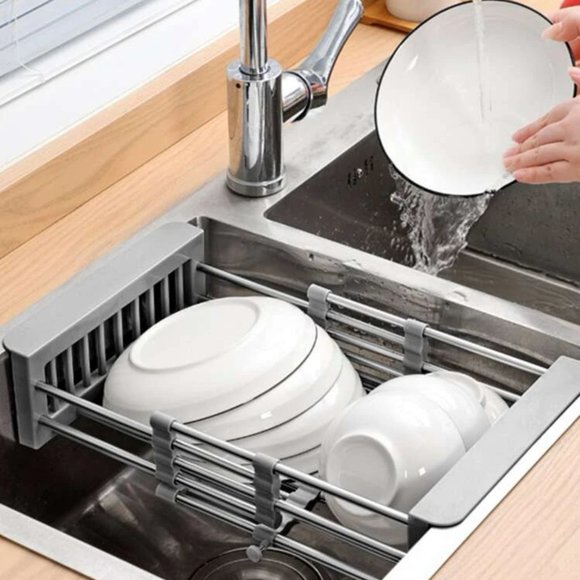 Stainless Steel Extendable Kitchen Sink Rack, Drain Strainer Basket - Picture 4 of 4